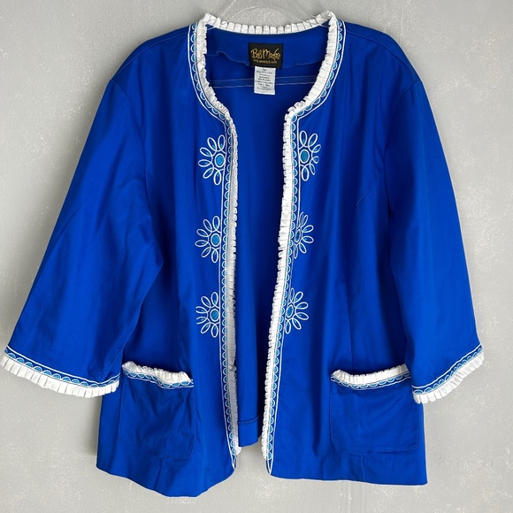 Bob Mackie blazer jacket plus size 3X open front embroidered blue wearable art - Picture 1 of 10